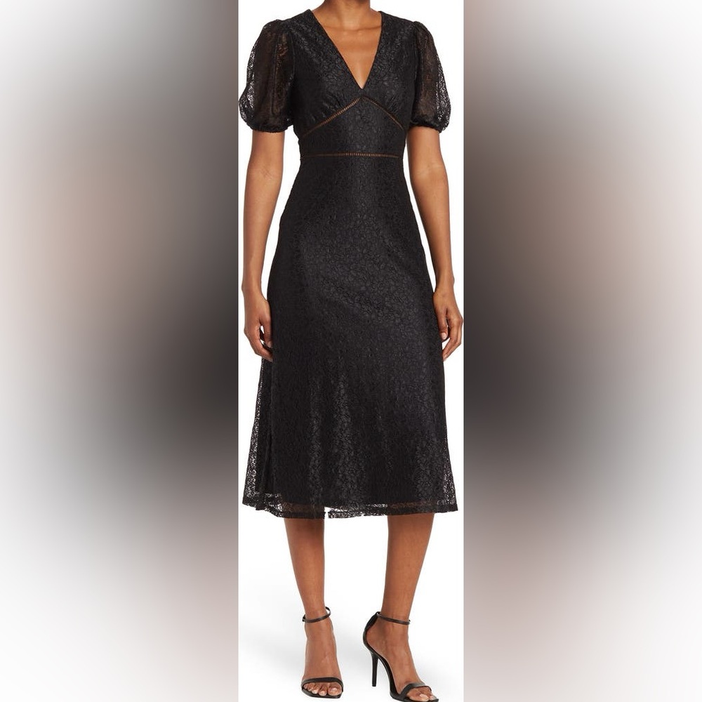 NSR | Puff Sleeve Lace Midi Dress NWT